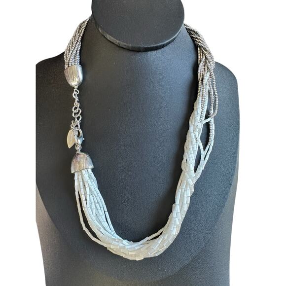 Coldwater Creek Silver and White Multi Strand Seed Bead Necklace - Picture 3 of 5
